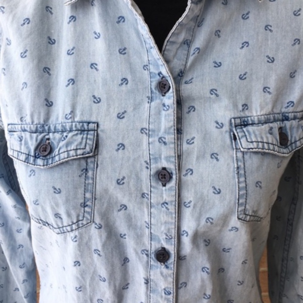 Chambray Anchor Print Button Up